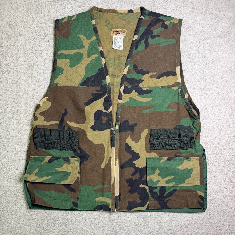 Sports Afield Camouflage Hunting Vest Boys Large Woodland Camo Utility Pockets